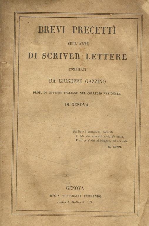 Brevi precetti sull'arte di scriver lettere - Giuseppe Gazzino - copertina