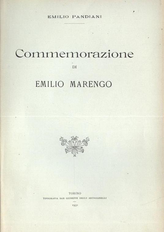 Commemorazione di Emilio Marengo - Emilio Pandiani - copertina