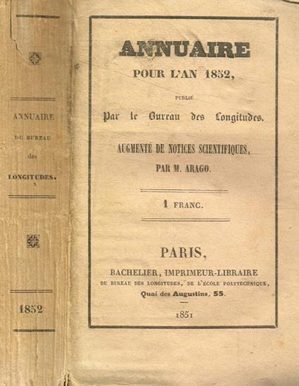 Annuaire pour l'an 1852 publiè par le bureau des longitudes - copertina