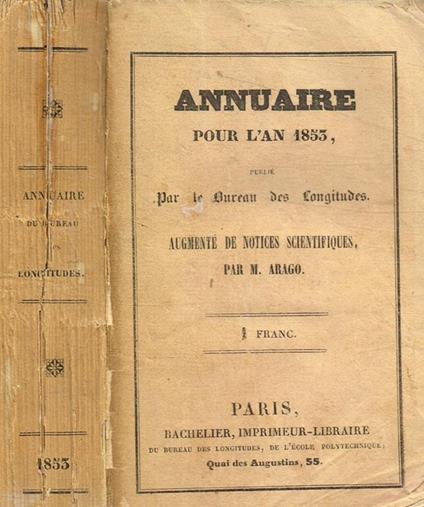 Annuaire pour l'an 1853 publiè par le bureau des longitudes - copertina