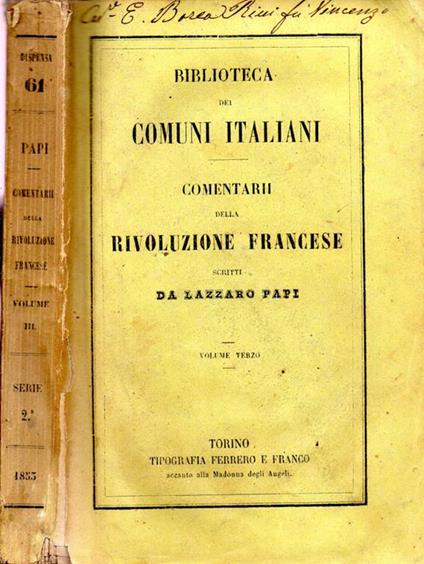 Commentari della Rivoluzione Francese. Dalla congregazione degli Stati Generali fino al ristabilimento dei Borboni sul trono di Francia - copertina