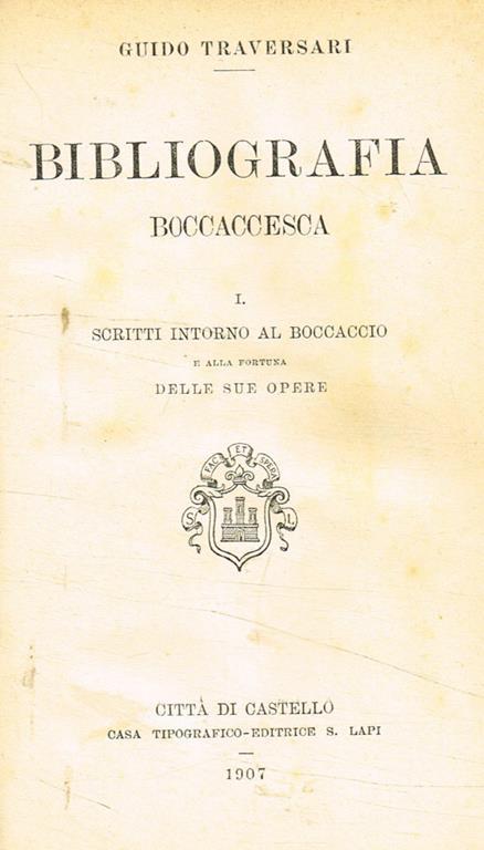 Bibliografia Boccaccesca. Scritti intorno al Boccaccio e alla fortuna delle sue opere - copertina