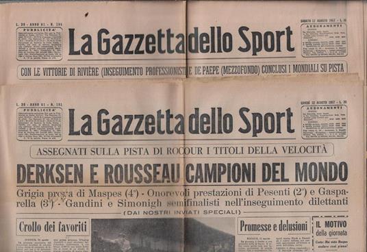 La Gazzetta dello Sport Anno 61 N. 191, 195 - copertina