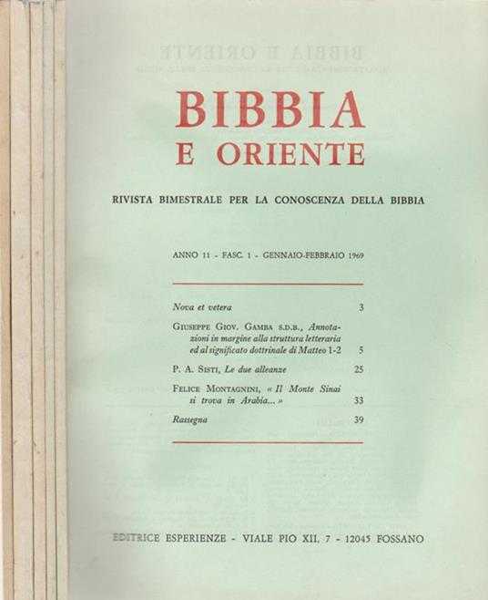 Bibbia e Oriente - Anno 11 - Gennaio-Dicembre - 1969. Rivista bimestrale per la conoscenza della Bibbia - copertina