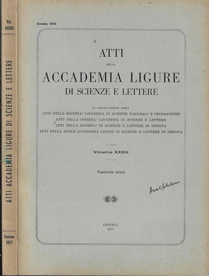 Atti della Accademia Ligure di scienze e lettere Volume XXXIII annata 1976 - copertina