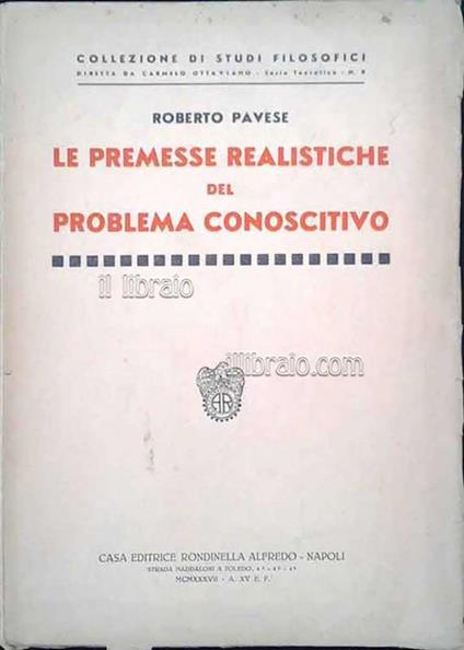 Le premesse realistiche del problema conoscitivo - R. Pavese - copertina