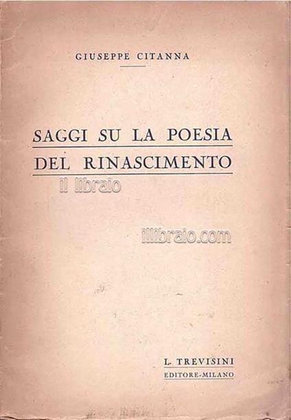 Saggi su la poesia Rinascimento - Giuseppe Citanna - copertina