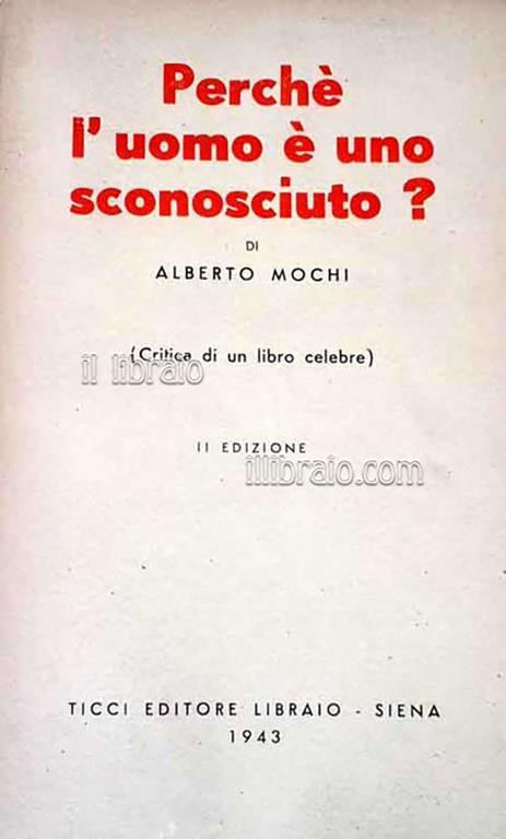 Perché l'uomo è uno sconosciuto. Critica di un libro celebre - copertina