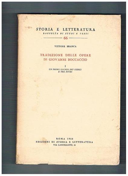 Tradizione delle opere di Giovanni Boccaccio - Vittore Branca - copertina