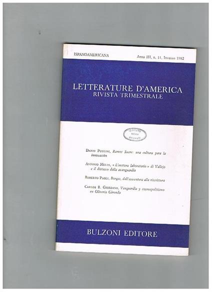 Letterature d'america, rivista trimestrale n° 11 del 1982. Ispanoamericana, scritti - copertina