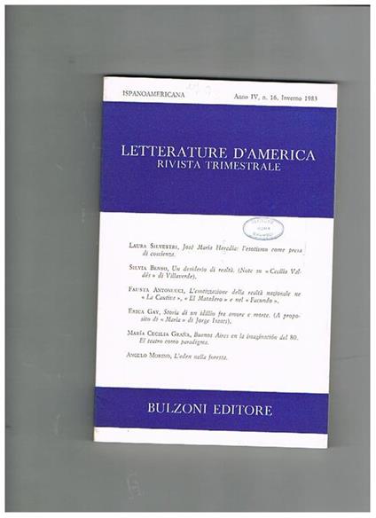 Letterature d'america, rivista trimestrale n° 16 del 1983. Ispanoamericana, scritti - copertina