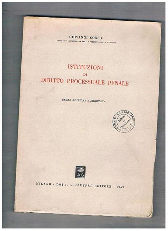 Istituzioni di diritto processuale penale. Dispensa universitaria - Giovanni Conso - copertina