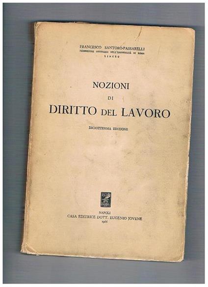 Nozioni di diritto del lavoro - Francesco Santoro-Passarelli - copertina