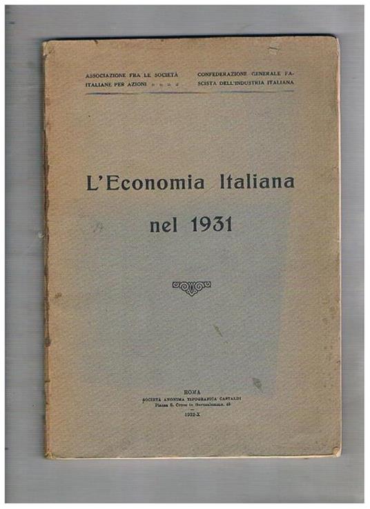 L' economia italiana del 1931 - copertina