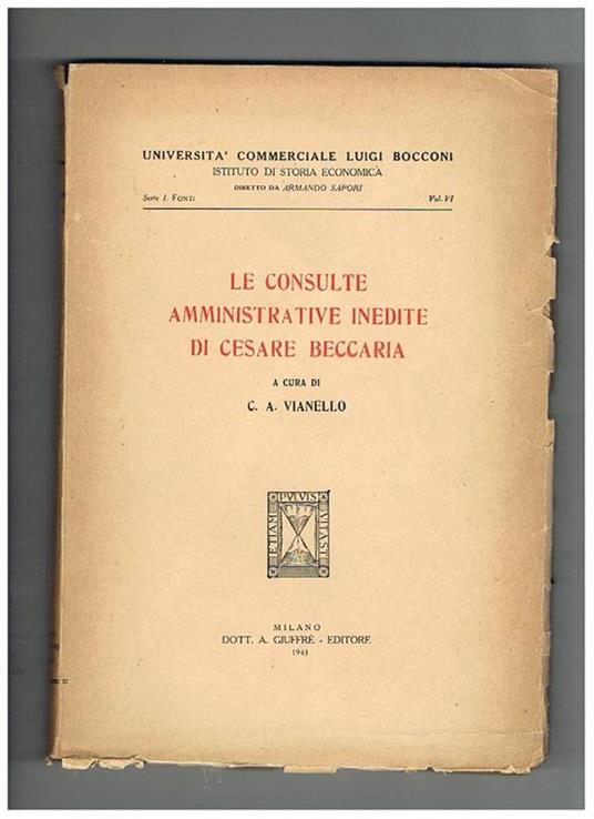 Le consulte amministrative inedite di Cesare Beccaria - copertina