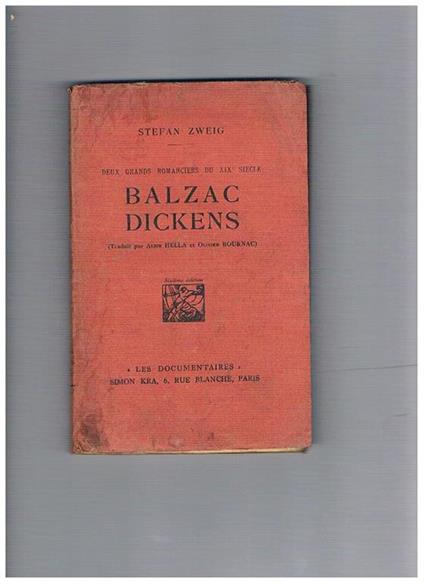 Deux grands romanciers du XIX siècle Balzac Dickens - Stefan Zweig - copertina