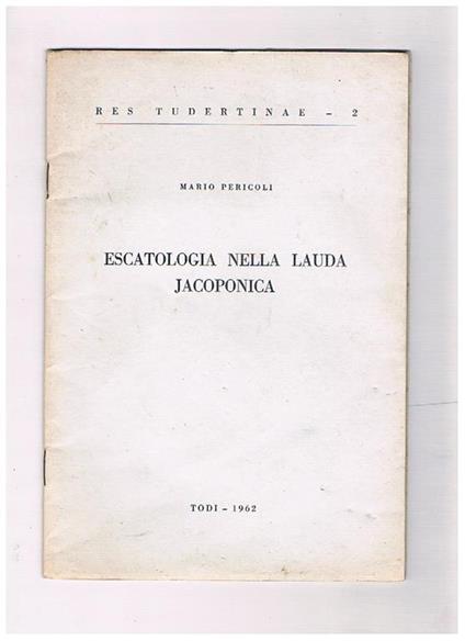 Escatologia nella Lauda jacoponica - Mario Pericoli - copertina