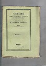 Giornale dell'I. R. Istituto lombardo di scienze, lettere ed arti e biblioteca italiana, composta da vari dotti nazionali e stranieri. Tomo VIII° fasc. 22-24. Il duello e il sacrificio della vita tromba marina sul lago di Garda memoria seconda sui mineral