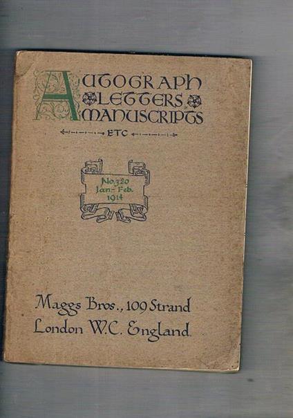 Autograph letters manuscripts. Catalogo n° 320 gen-feb. 1914 - copertina