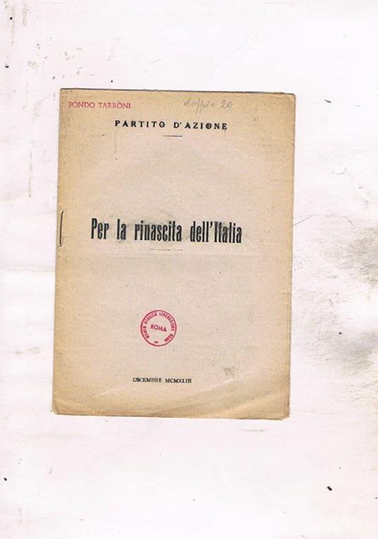 Per la rinascita dell'Italia - copertina