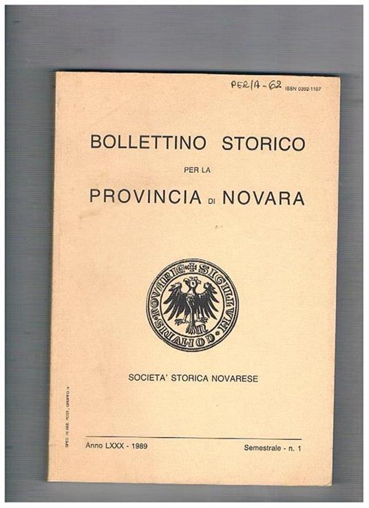Bollettino storico per la provincia di Novara, anno LXXX - n. 1 - I semestre - giugno 1989, II semestre - dicembre 1989 - copertina