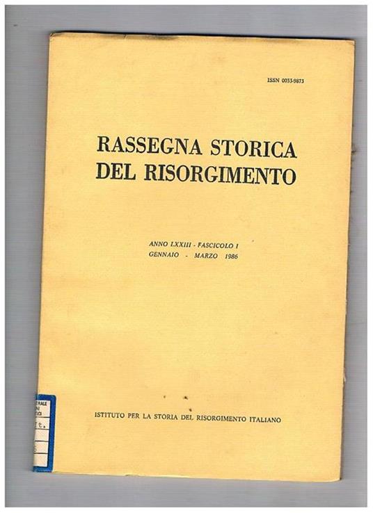 Rassegna storica del risorgimento, pubblicazione trimestrale. Disponiamo dell'annata completa del 1986 - copertina