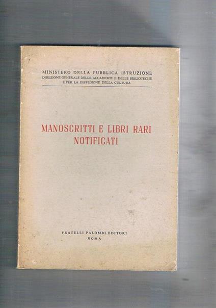 Manoscritti e libri rari notificati - copertina