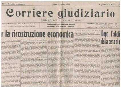 Corriere giudiziario, organo settimanale delle classi forenzsi. Disponiamo dei n° del 5 agosto e del 2 settembre 1944 - copertina