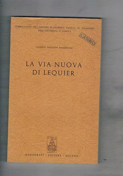 La via nuova di Lequier - Giuseppe A. Roggerone - copertina