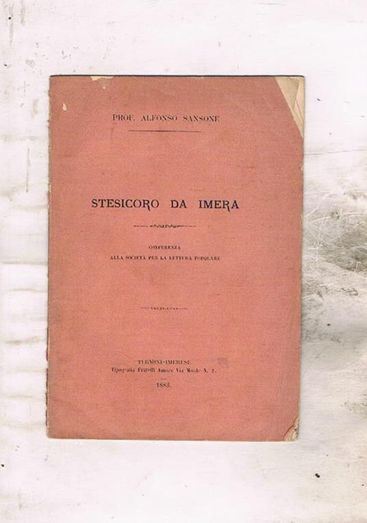 Stesicoro da Imera. Conferenza alla società per la lettura popolare - Alfonso Sansone - copertina