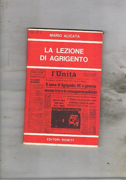 La lezione di Agrigento. La speculazione ad Agrigenzo - Mario Alicata - copertina