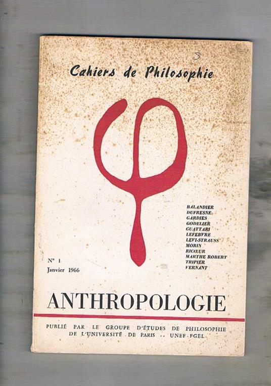 Cahier de Philosophie n° 1 Janvier 1966. Anthropologie - copertina