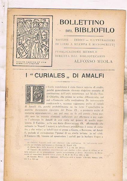 I  curiales di Amalfi. Estratto dal Bollettino del bibliofilo diretto da Alfonso Miola - copertina