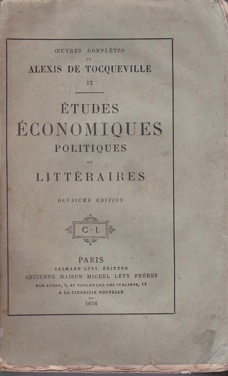 Études économiques politiques et littéraires - Alexis de Tocqueville - copertina
