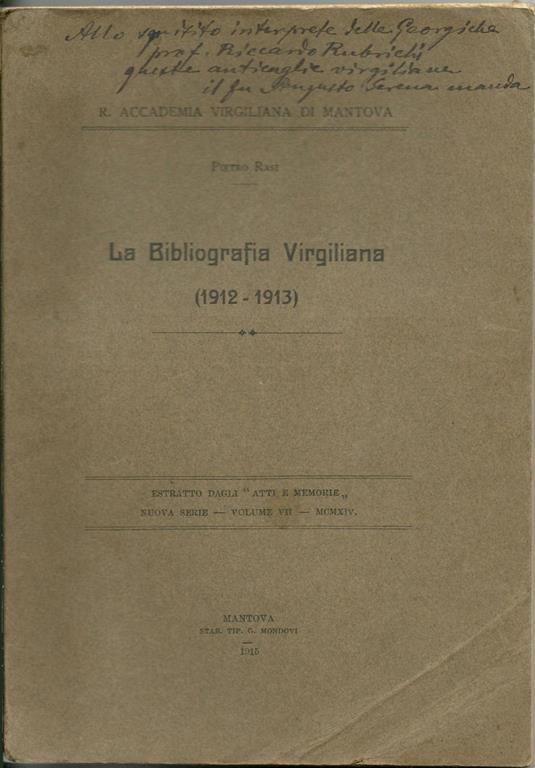 La Bibliografia Virgiliana (1912-1913) - Pietro Rasi - copertina