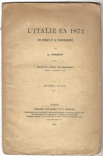 L' Italie en 1872, ses progrès et sa transformation - L. Simonin - copertina