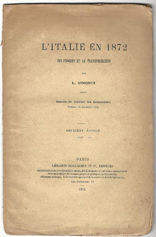 L' Italie en 1872, ses progrès et sa transformation - L. Simonin - copertina