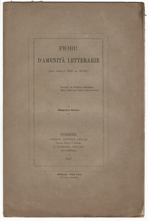 Lettera familiare di Antonio Malatesti a Lorenzo Lippi descrivendogli la sua vita pubblicata da Giulio Piccini - Giulio Piccini - copertina