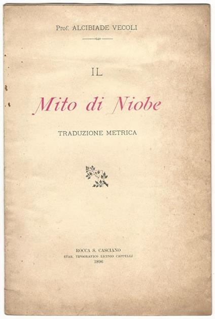 Il Mito di Niobe. Traduzione metrica - Alcibiade Vecoli - copertina