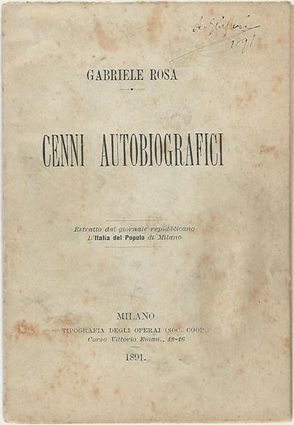 Cenni autobiografici - Gabriele Rosa - copertina