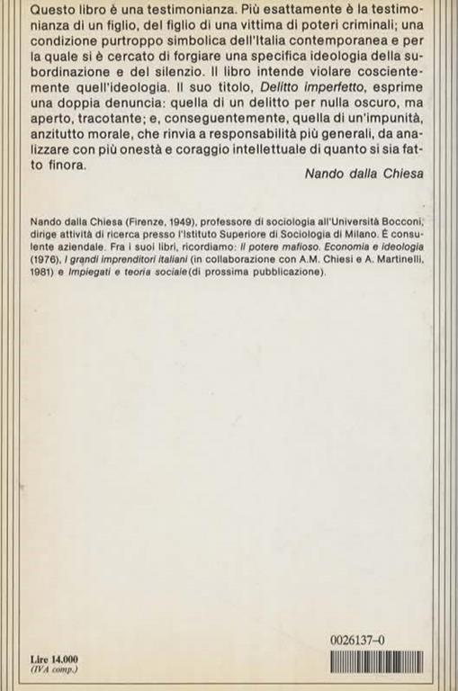 Delitto imperfetto. Il generale, la mafia, la società italiana - Nando Dalla Chiesa - 2