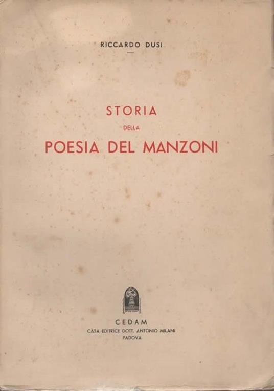 Storia della poesia del Manzoni - Riccardo Dusi - copertina