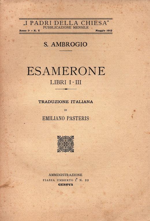 Esamerone Libri I. III. Traduzione Italiana di Emiliano Pasteris - Ambrogio (sant') - copertina