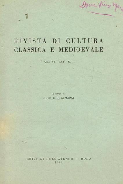 Rivista di cultura classica e medioevale anno VI 1964 n.1. Estratto da Note e Discussioni. Ancora su Domizio Marso - Ettore Paratore - copertina