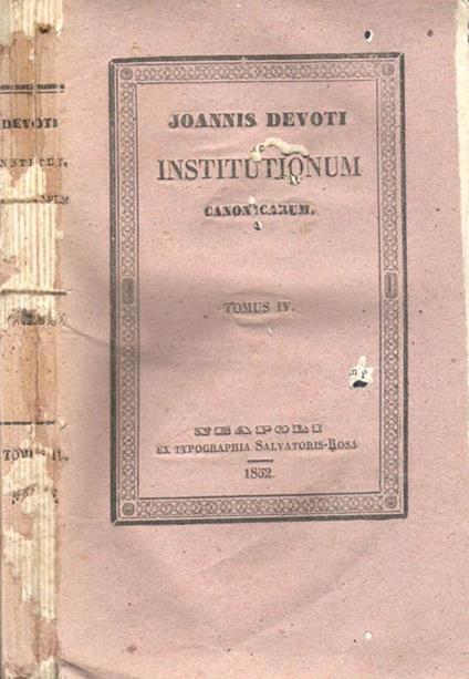 Institutionum. Canonicarum - Joannis Devoti - copertina