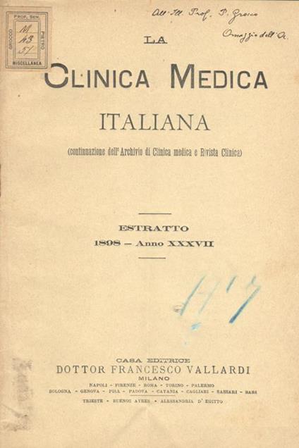 Della malattia di reichmann e della sua cura. La Clinica Medica italiana (continuazione dell'Archivio di Clinica medica e Rivista Clinica) - Alberto Cavazzani - copertina