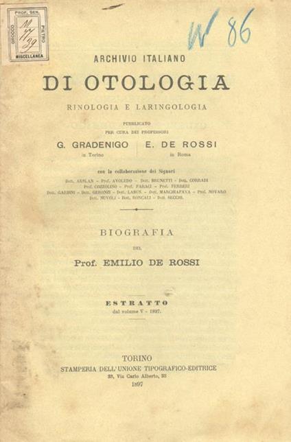 Biografia del Prof. Emilio De Rossi - Gherardo Ferreri - copertina