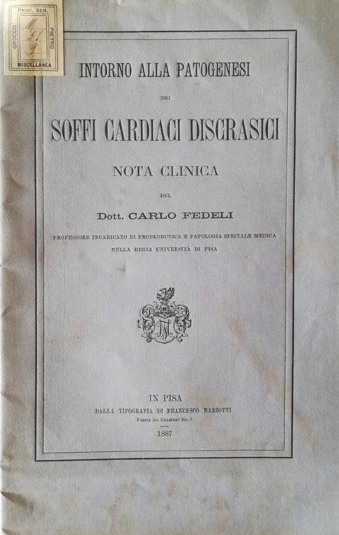 Intorno alla patogenesi dei soffi cardiaci discrasici - Carlo Fedeli - copertina