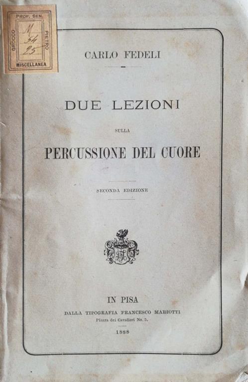 Due lezioni sulla percussione del cuore - Carlo Fedeli - copertina