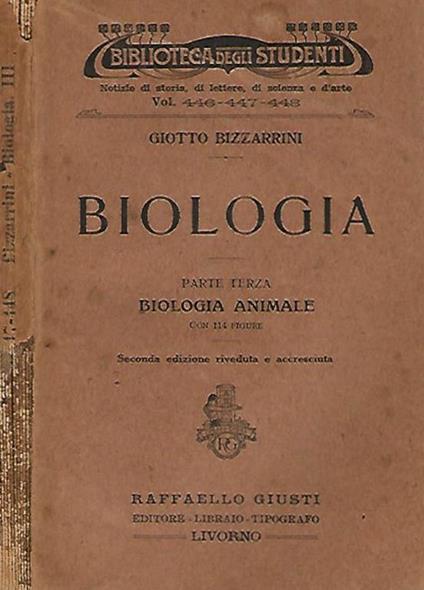 Biologia - parte terza Biologia Animale - Giotto Bizzarrini - copertina